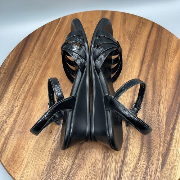 SAS Tripad Sandals Womens 8S AAA Black Patent Leather Wedge Sling Back Strappy - Picture 6 of 8